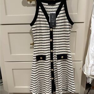 Saints— Marshall’s  Black & White Striped Knit Button-Front Mini Dress